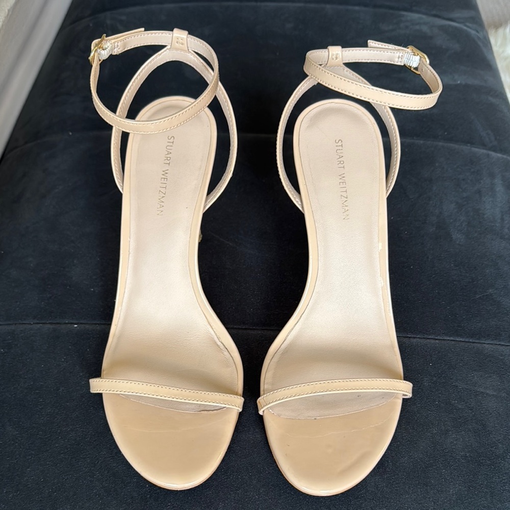Stuart Weitzman Tan Heeled Sandals with Minimalist Straps